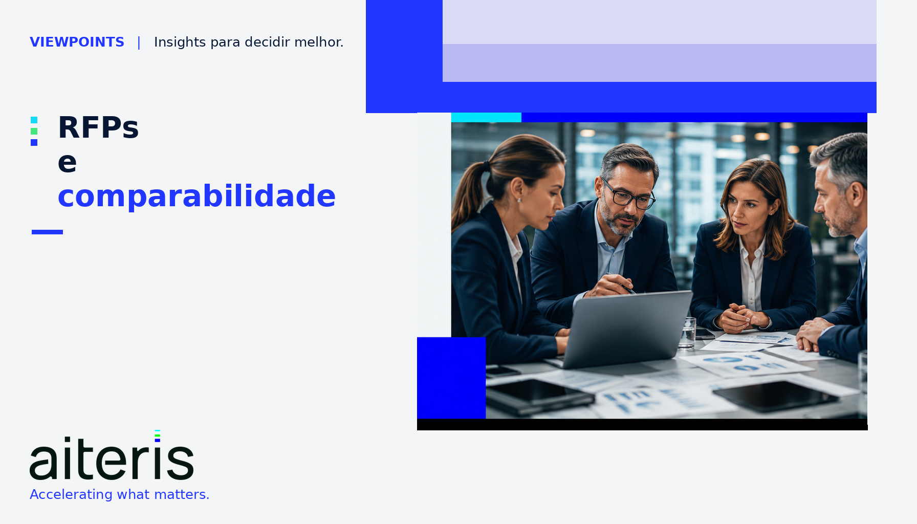 Banner Viewpoints da aiteris sobre RFPs e comparabilidade, com profissionais numa sala de reuniões.