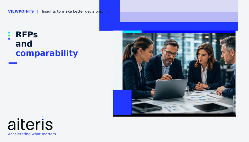 aiteris Viewpoints banner on RFPs and comparability, with professionals in a meeting room.