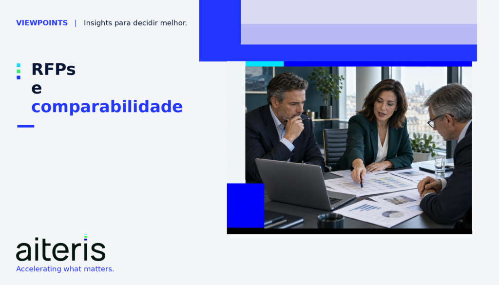 Profissionais reunidos à volta de um portátil numa sala de reuniões